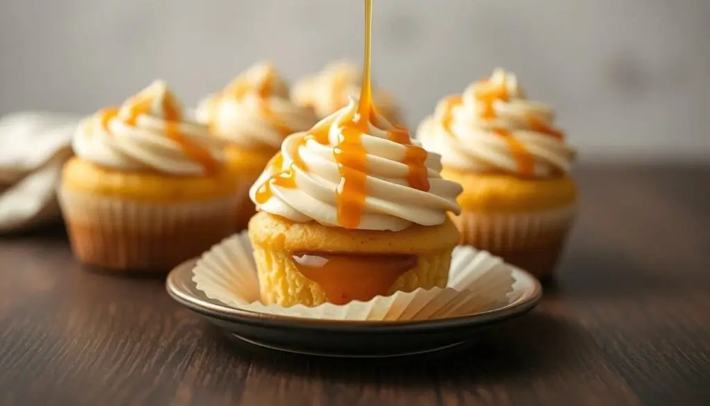 Gooey Salted Caramel Cream Cheese Cupcakes - Irresistible