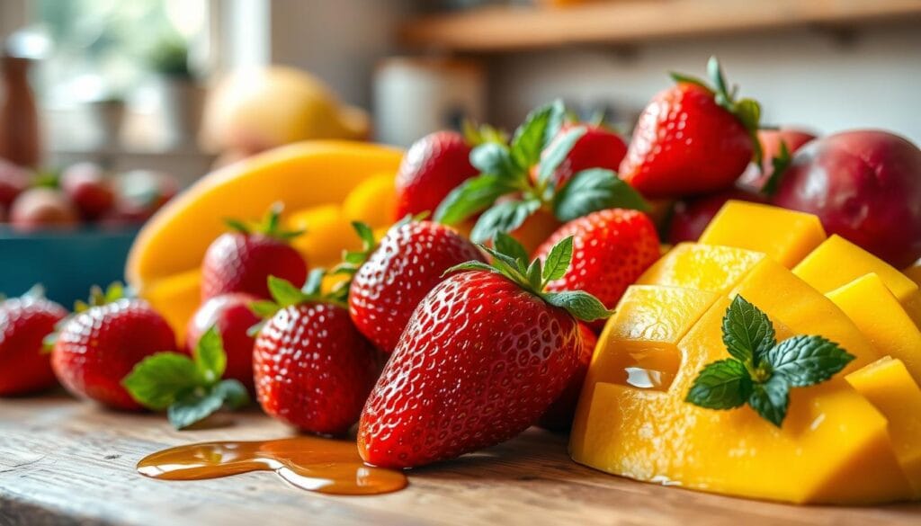 Fresh strawberry or mango slices